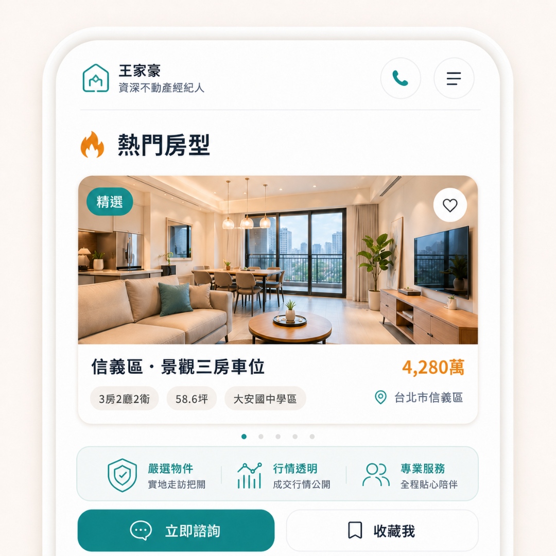 房仲一頁個人品牌頁熱門房型作品集範例