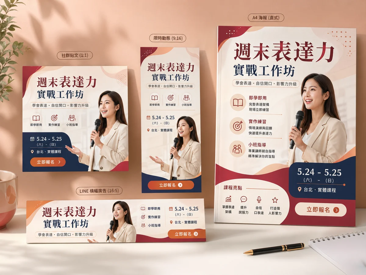 同一活動延伸成多尺寸海報與社群素材